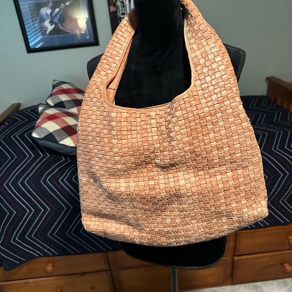 Leather Woven Tan Hobo Bag, NWT